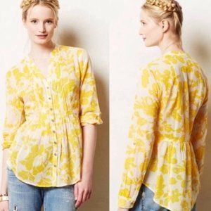 Anthro Maeve Yellow Sunshine Floral Pin Tuck Top 6